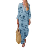 Spring Casual V-Neck Slit Maxi Tunic Boho Dress